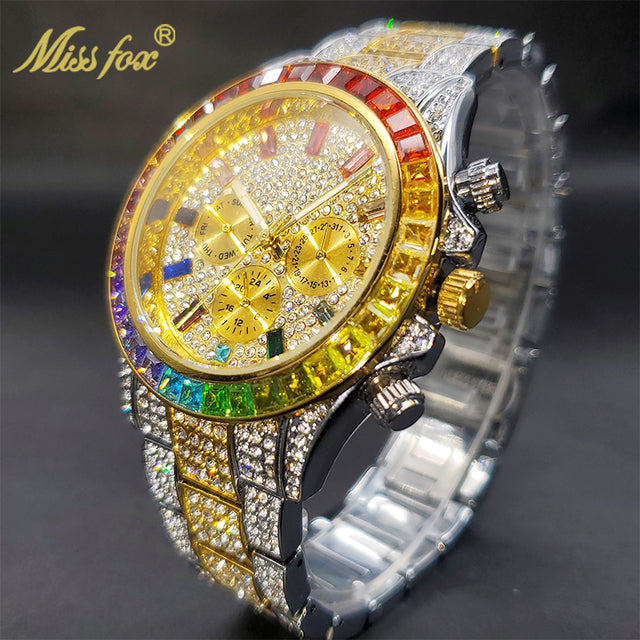 Luxury Gold Waterproof Stainless Steel Iced Watch