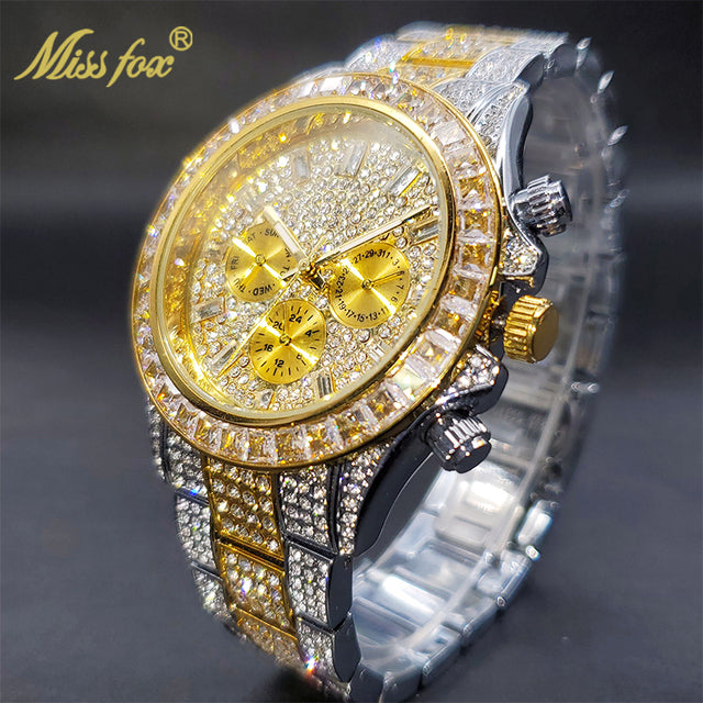 Luxury Gold Waterproof Stainless Steel Iced Watch