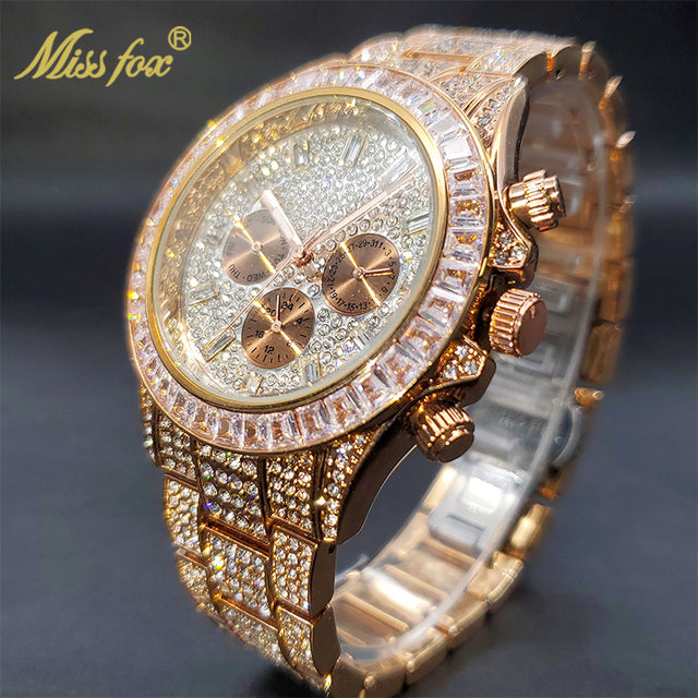 Luxury Gold Waterproof Stainless Steel Iced Watch