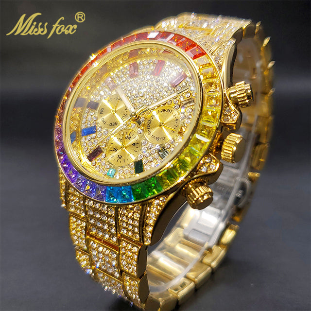 Luxury Gold Waterproof Stainless Steel Iced Watch