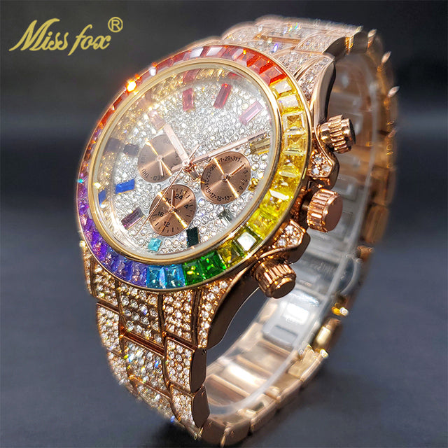 Luxury Gold Waterproof Stainless Steel Iced Watch