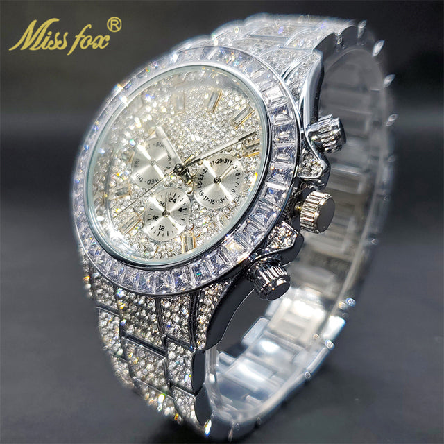 Luxury Gold Waterproof Stainless Steel Iced Watch