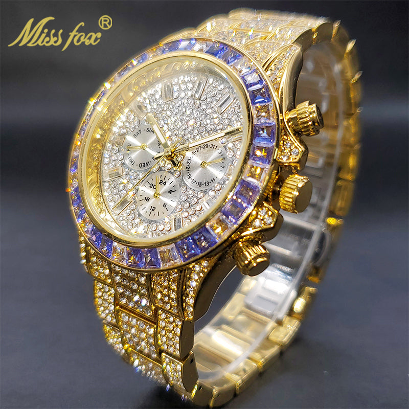 Luxury Gold Waterproof Stainless Steel Iced Watch