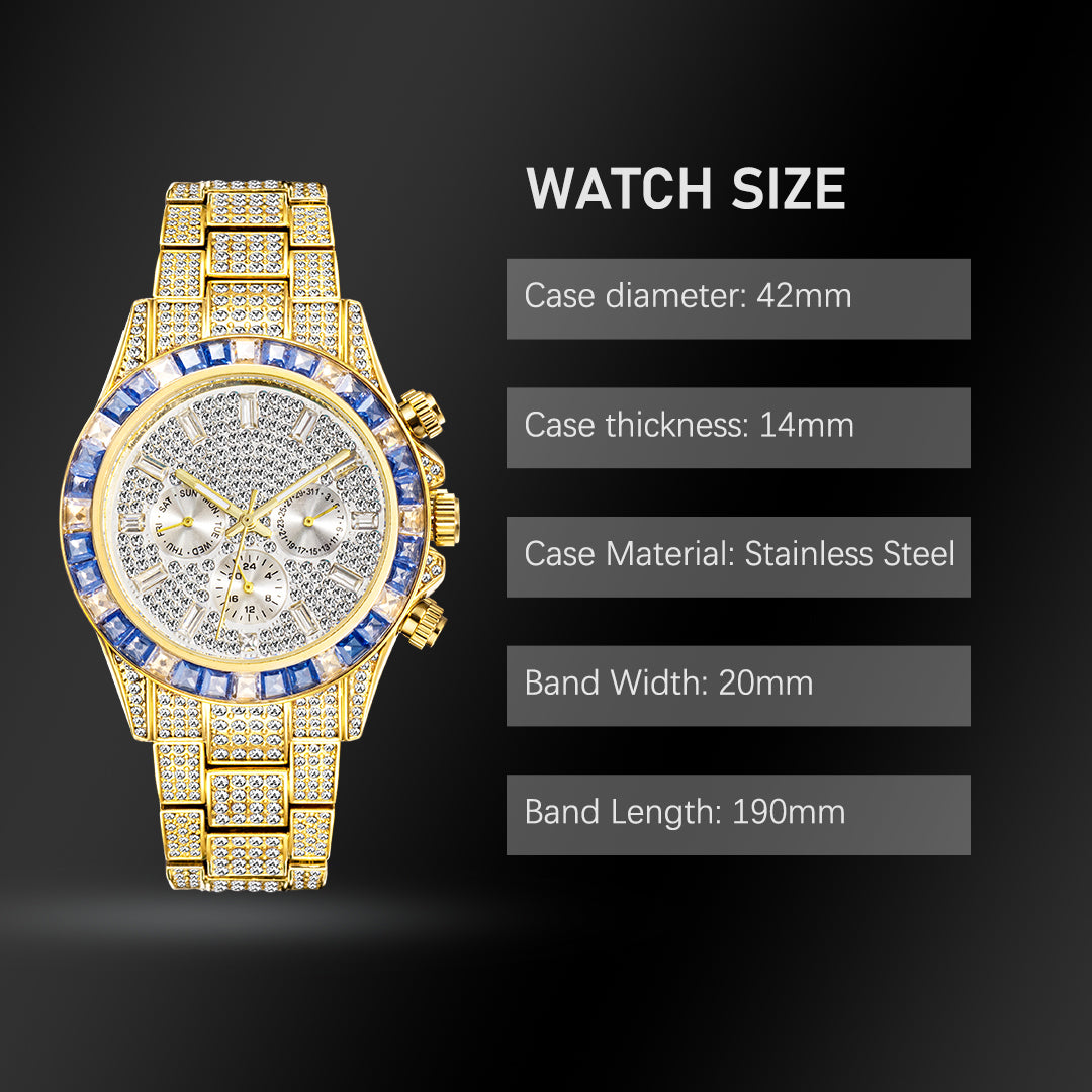 Luxury Gold Waterproof Stainless Steel Iced Watch