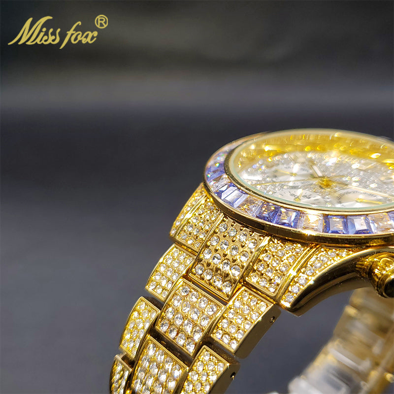 Luxury Gold Waterproof Stainless Steel Iced Watch