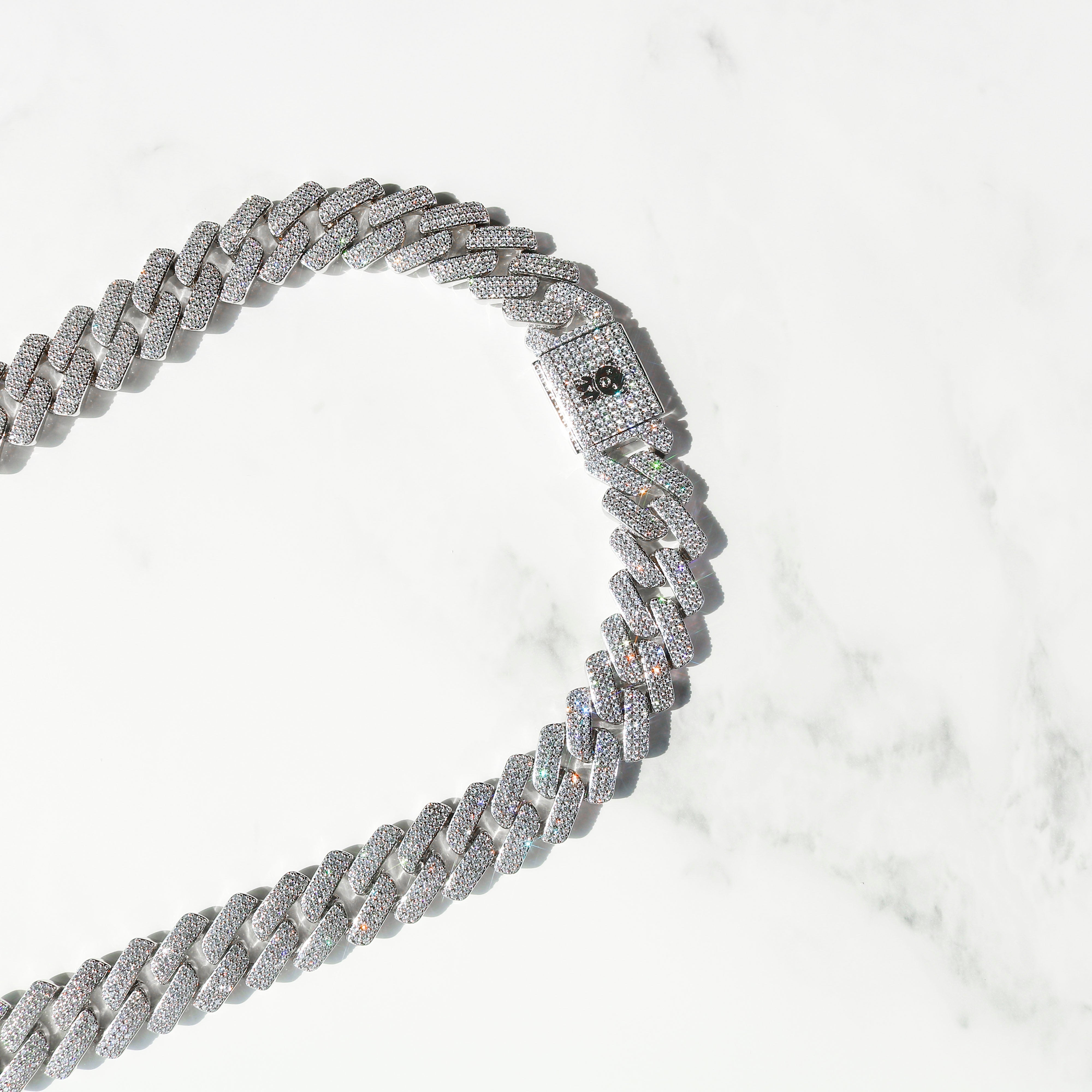 19mm Diamond Prong Chain in White Gold