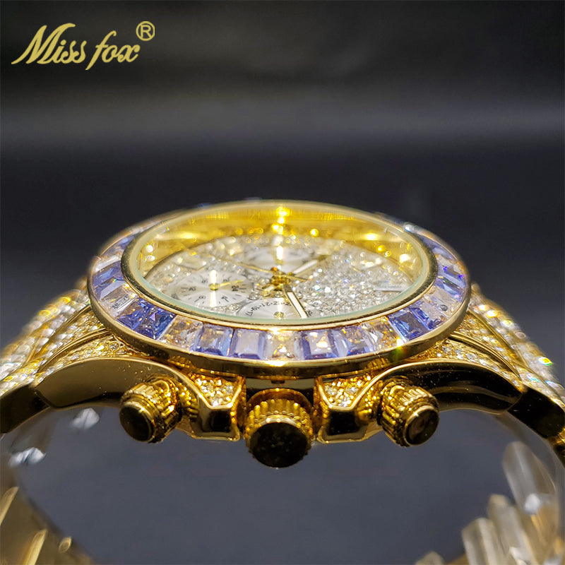 Luxury Gold Waterproof Stainless Steel Iced Watch